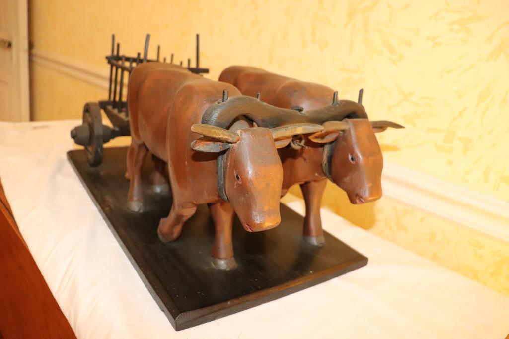Hand Carved Oxen with Cart