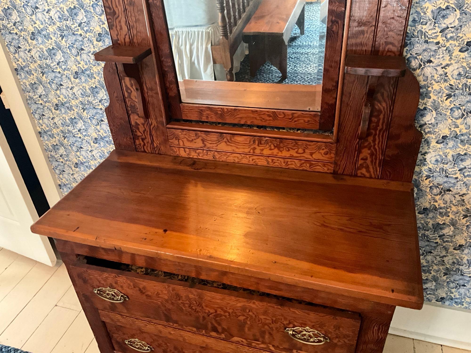 Primitive Curly Yellow Pine Early Dresser