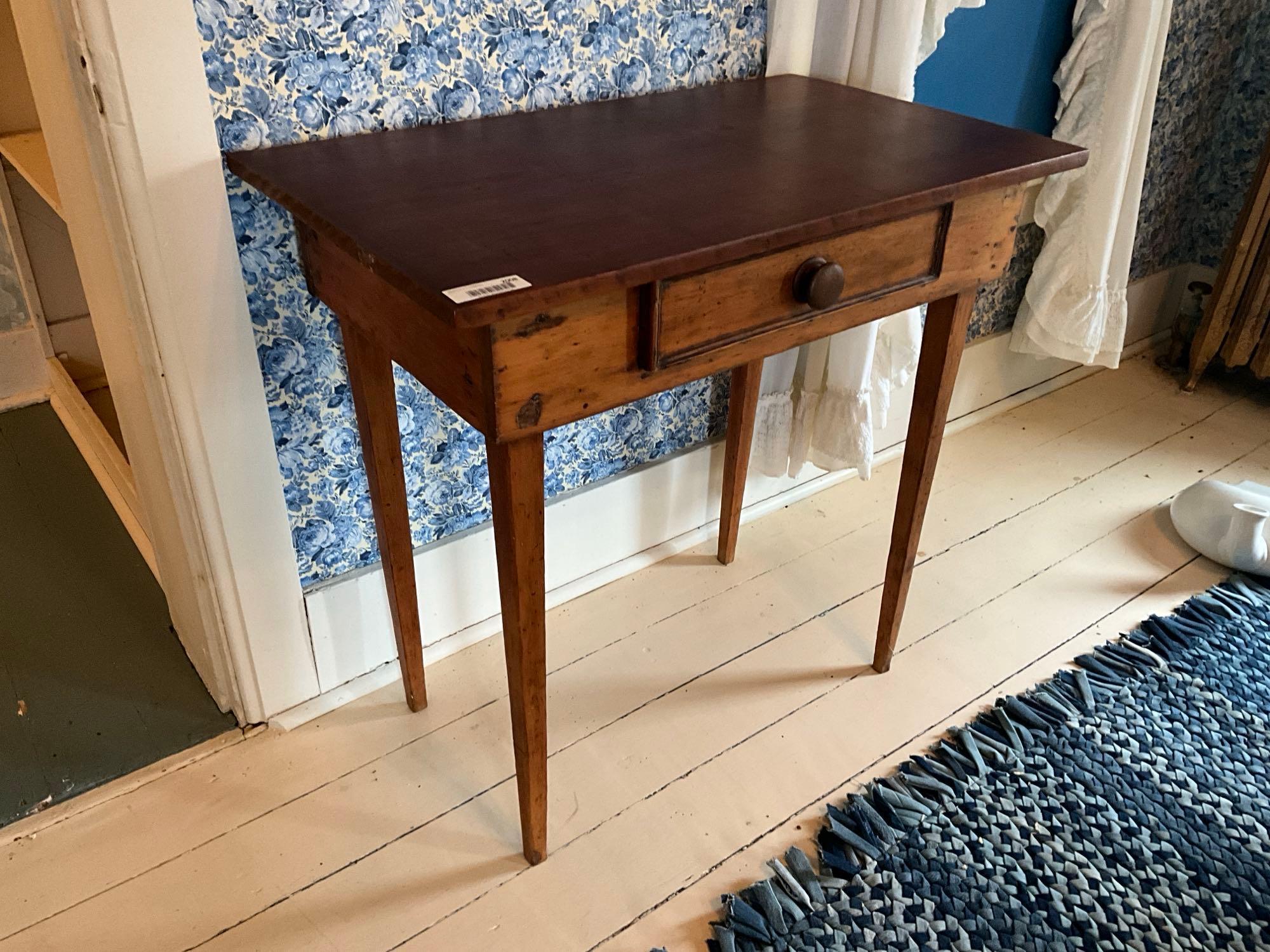 Primitive Pine Single Drawer Stand Table on Skinny Legs