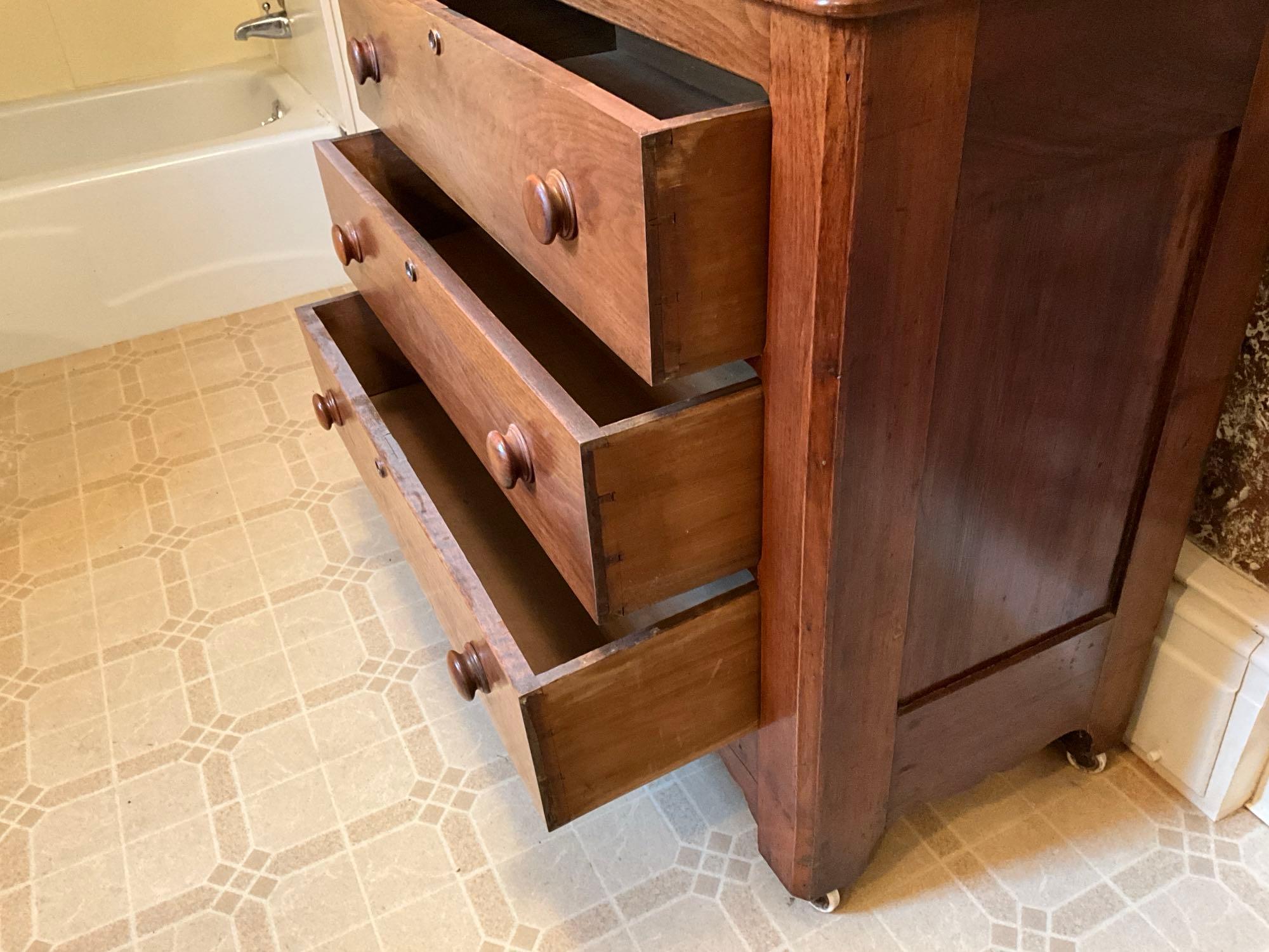 Victorian Walnut 3-Drawer dresser with Mirror & Hanky Drawers