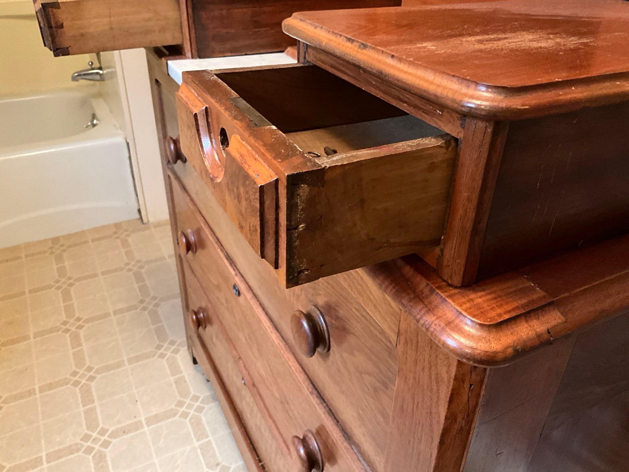 Victorian Walnut 3-Drawer dresser with Mirror & Hanky Drawers