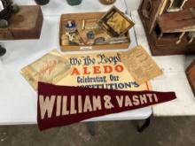 Bulk lot of vintage Aledo and Joy IL collectibles and advertising items