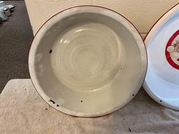 (2) white w/red enamel round wash basins