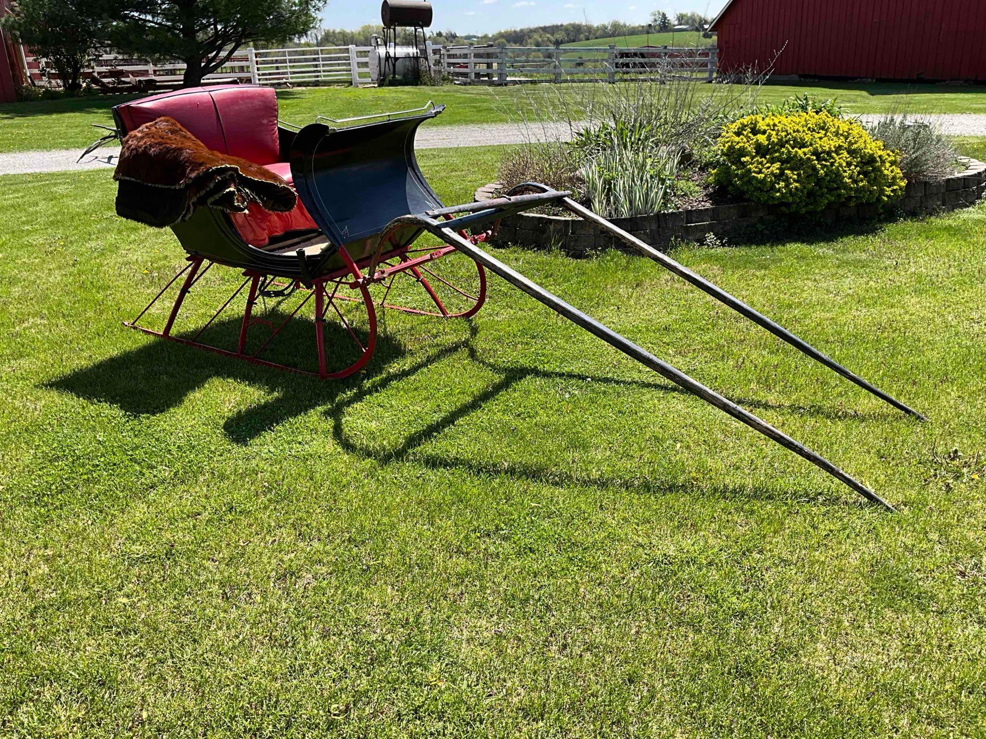 Horse Drawn Sleigh w/ horse hair sleigh ride blanket