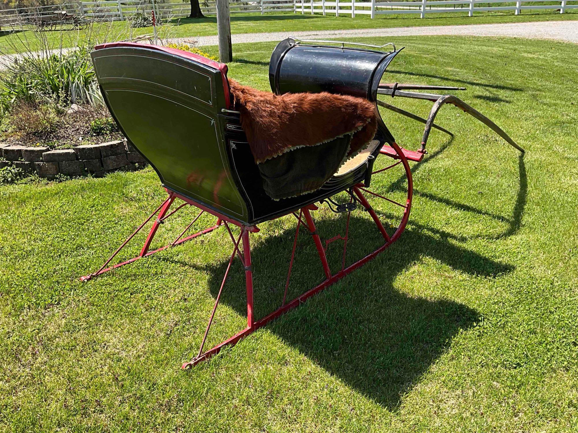 Horse Drawn Sleigh w/ horse hair sleigh ride blanket