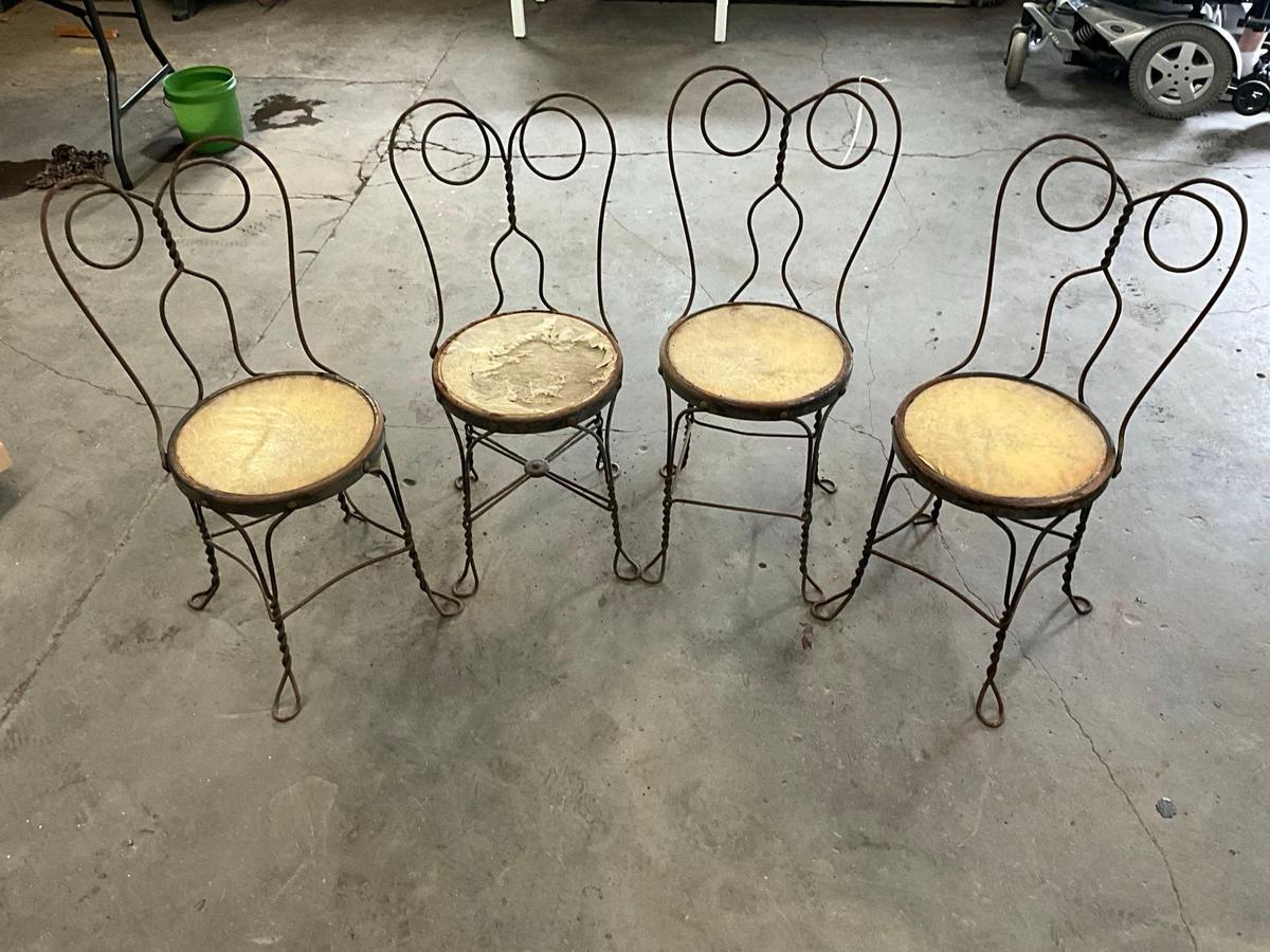 (4) twisted metal ice cream chairs