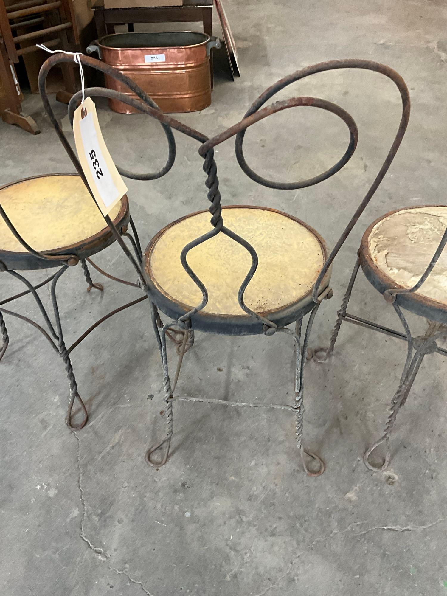 (4) twisted metal ice cream chairs