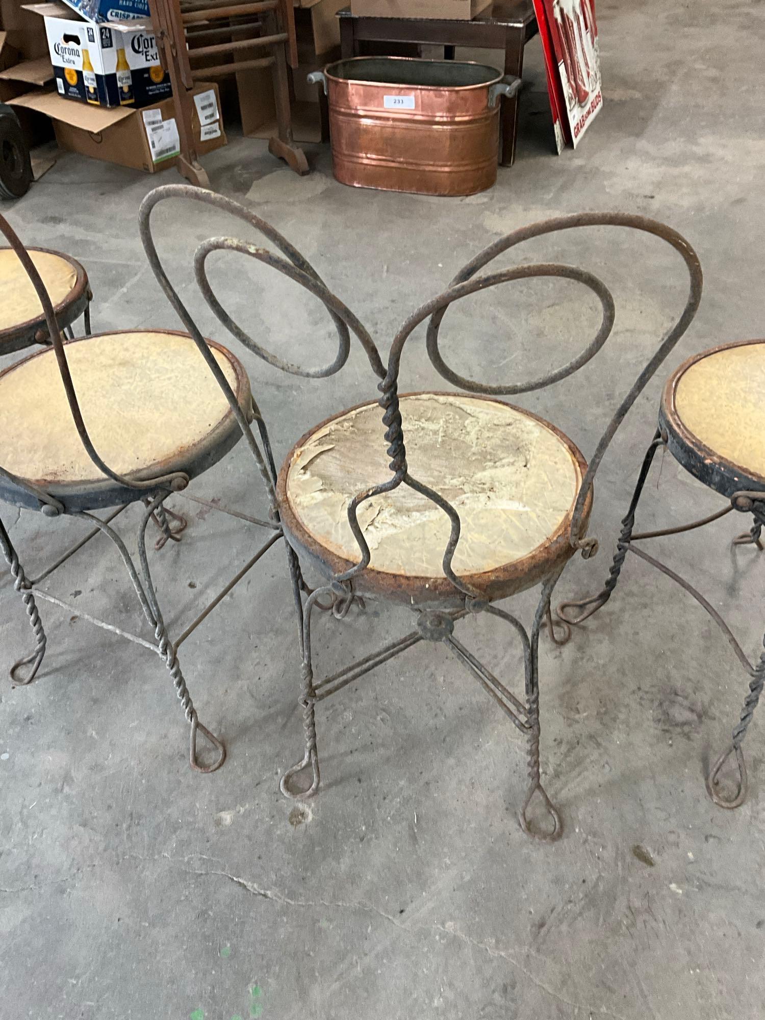 (4) twisted metal ice cream chairs
