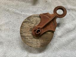 Millers Fall chest brace drill, wooden barn pulley
