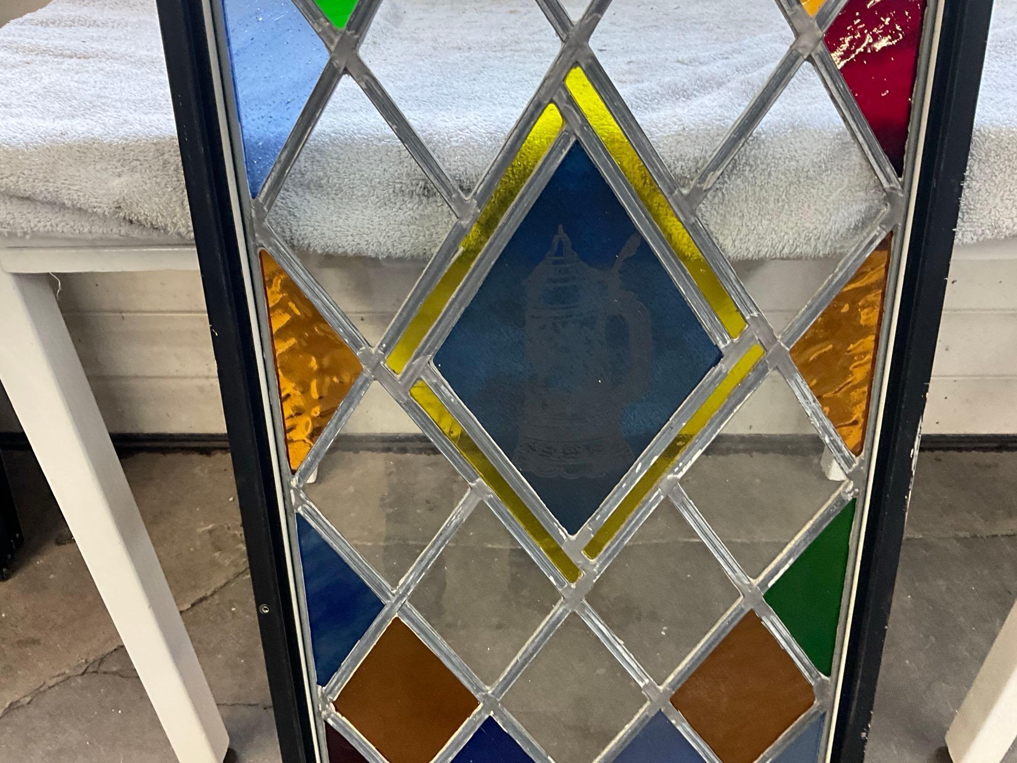 leaded glass window believed to be from Perryton, IL Church