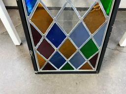 leaded glass window believed to be from Perryton, IL Church
