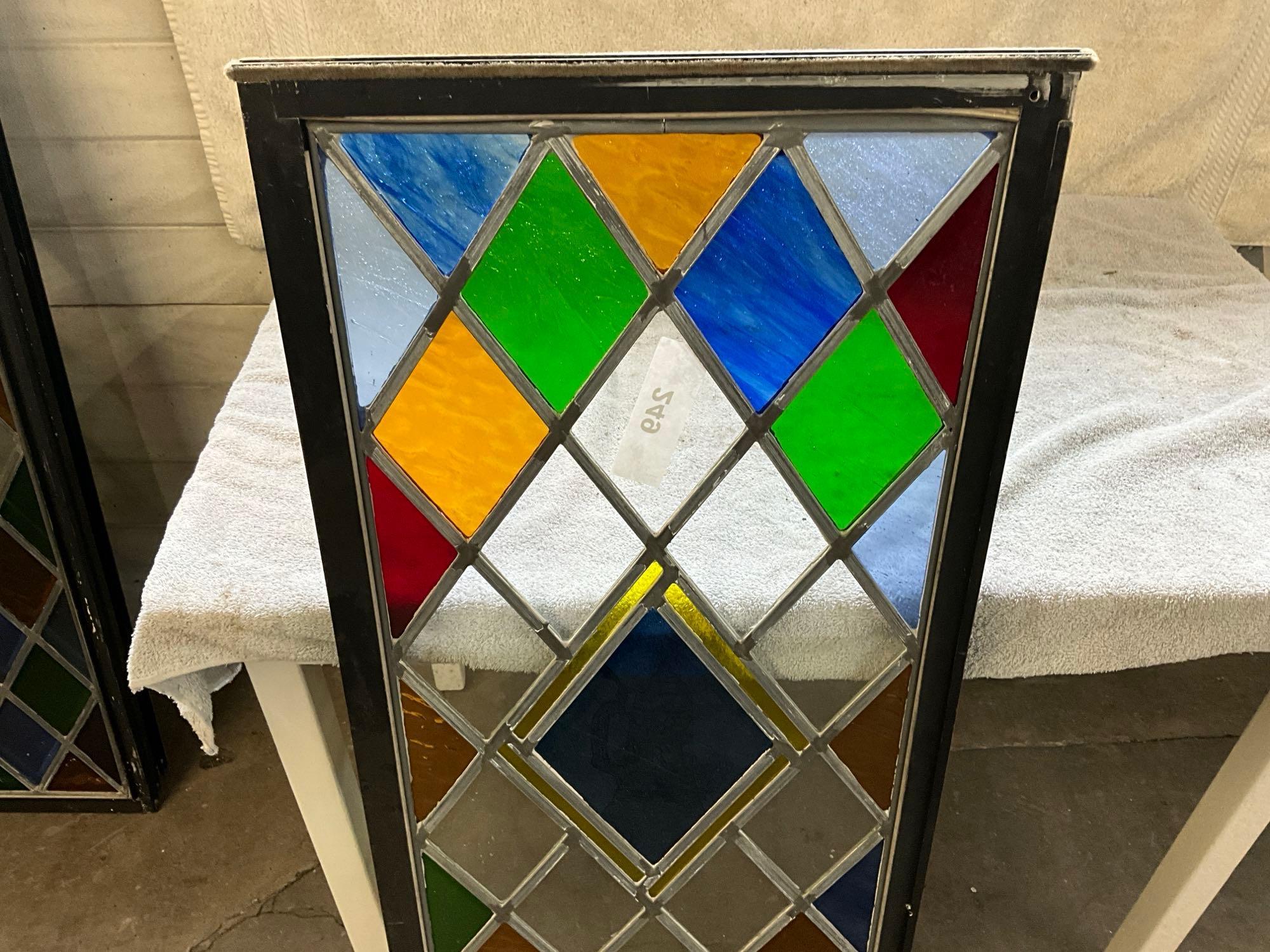 leaded glass window believed to be from Perryton, IL Church