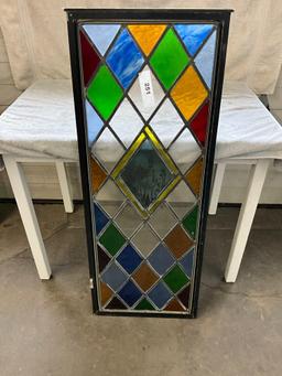 leaded glass window believed to be from Perryton, IL Church