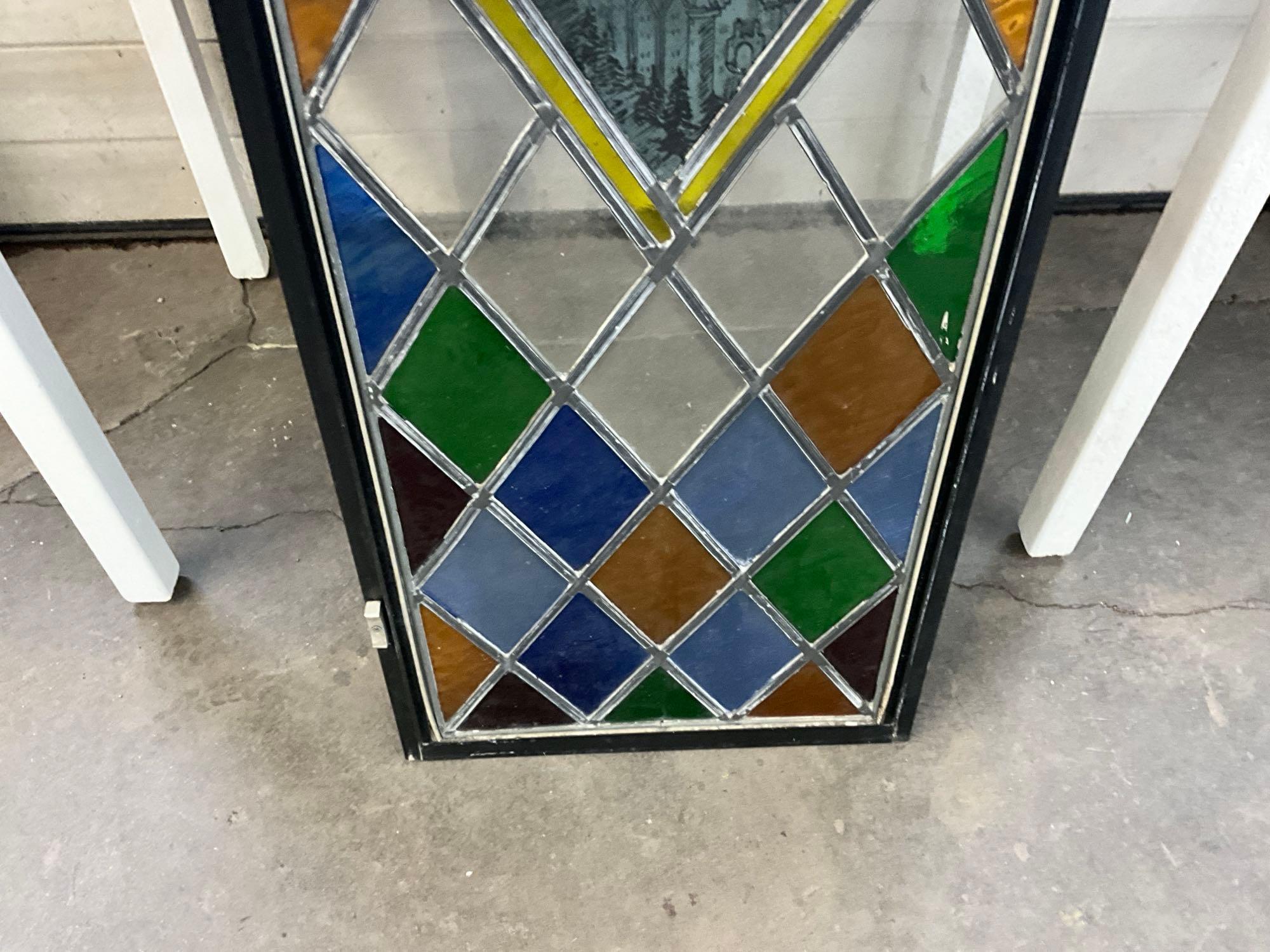 leaded glass window believed to be from Perryton, IL Church