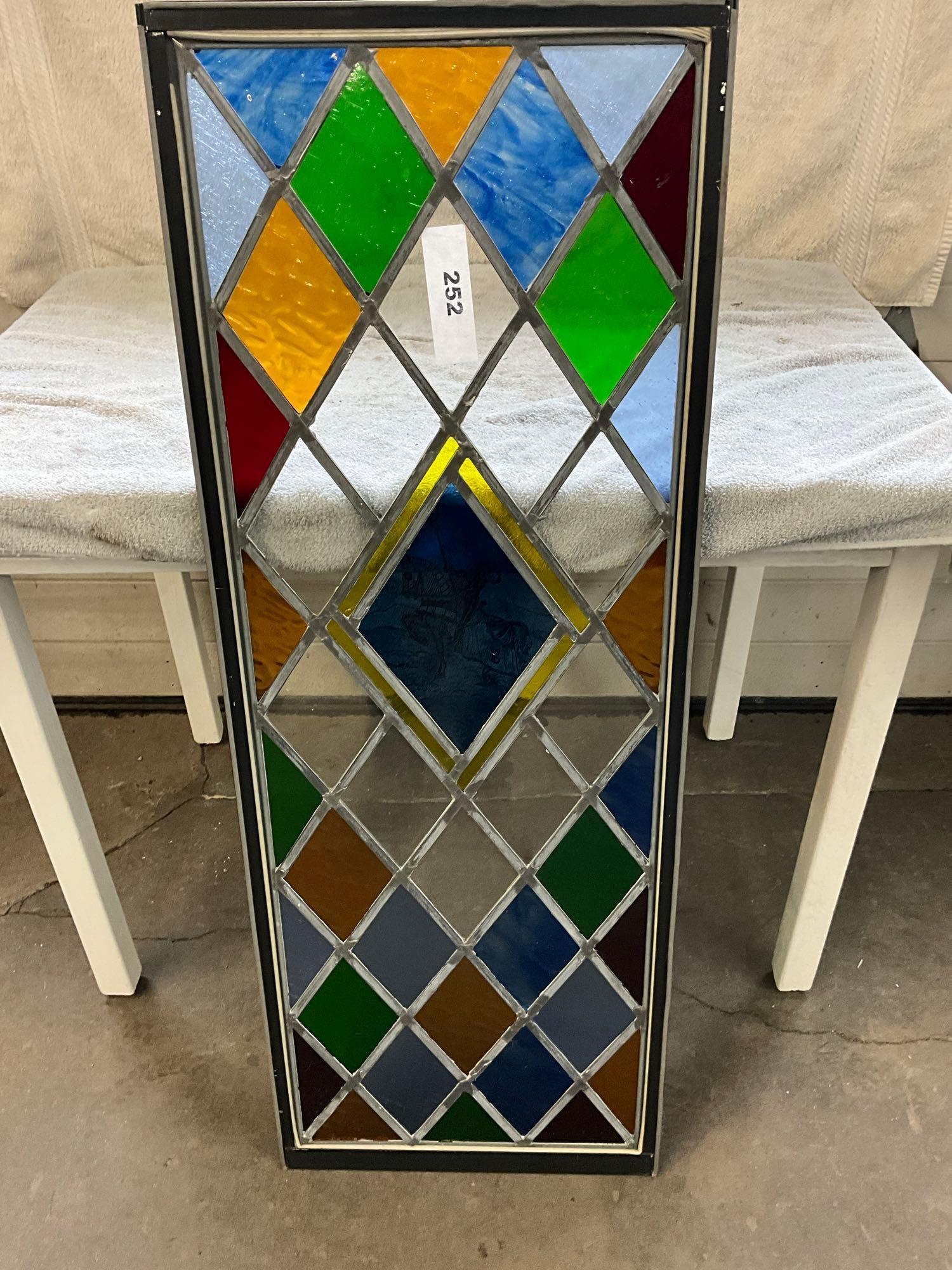 leaded glass window believed to be from Perryton, IL Church