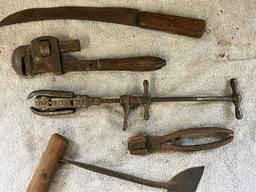assorted hand tools w/old meat knife