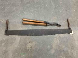 2 handle cross cut saw, primitive tree trimmers