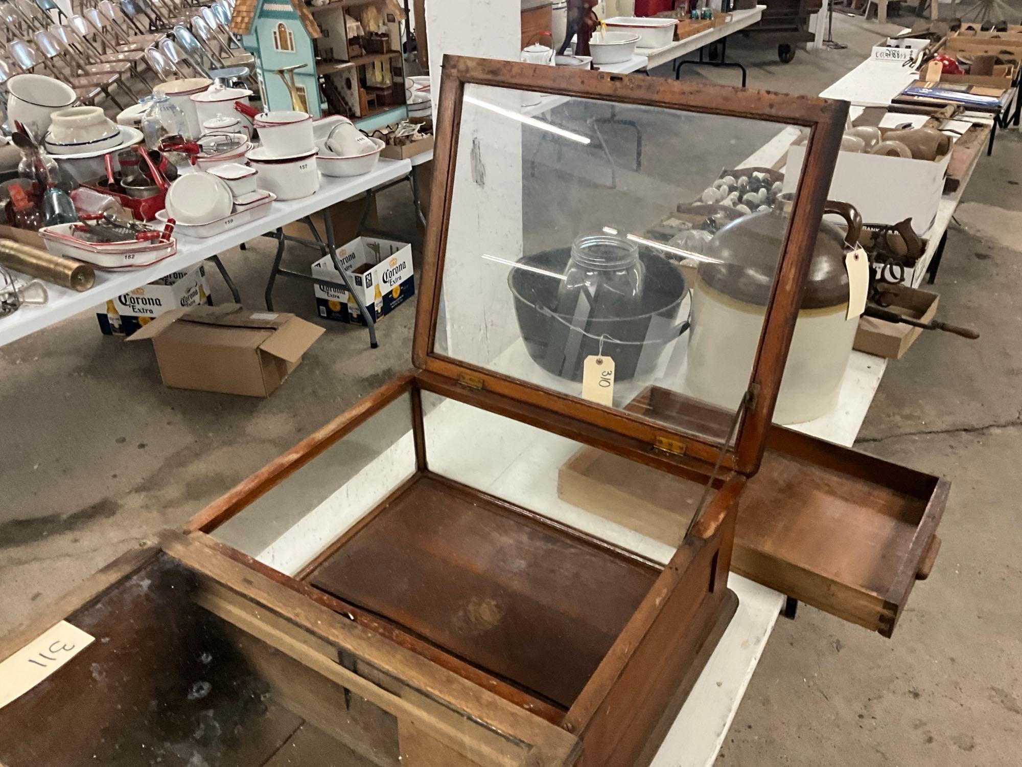 Unique antique oak table top show case