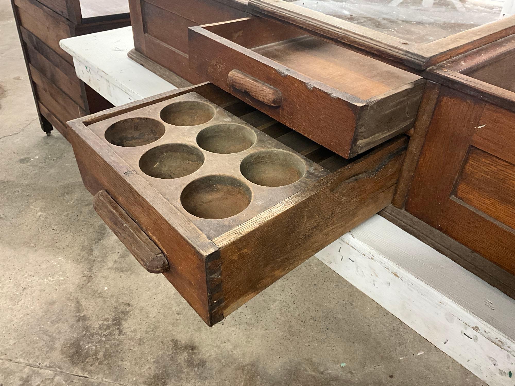 Unique antique oak table top show case