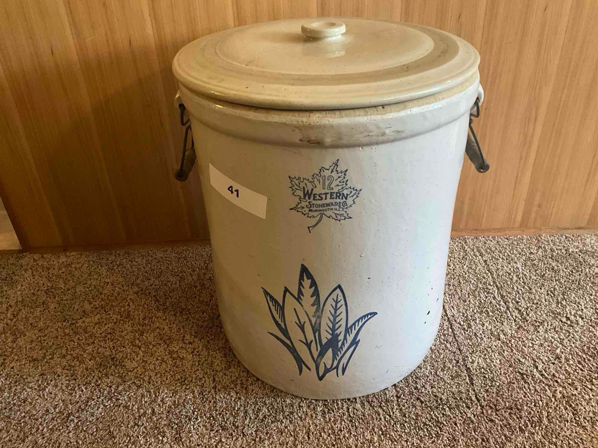 Western Stoneware 12 gal. crock w/lid & handles