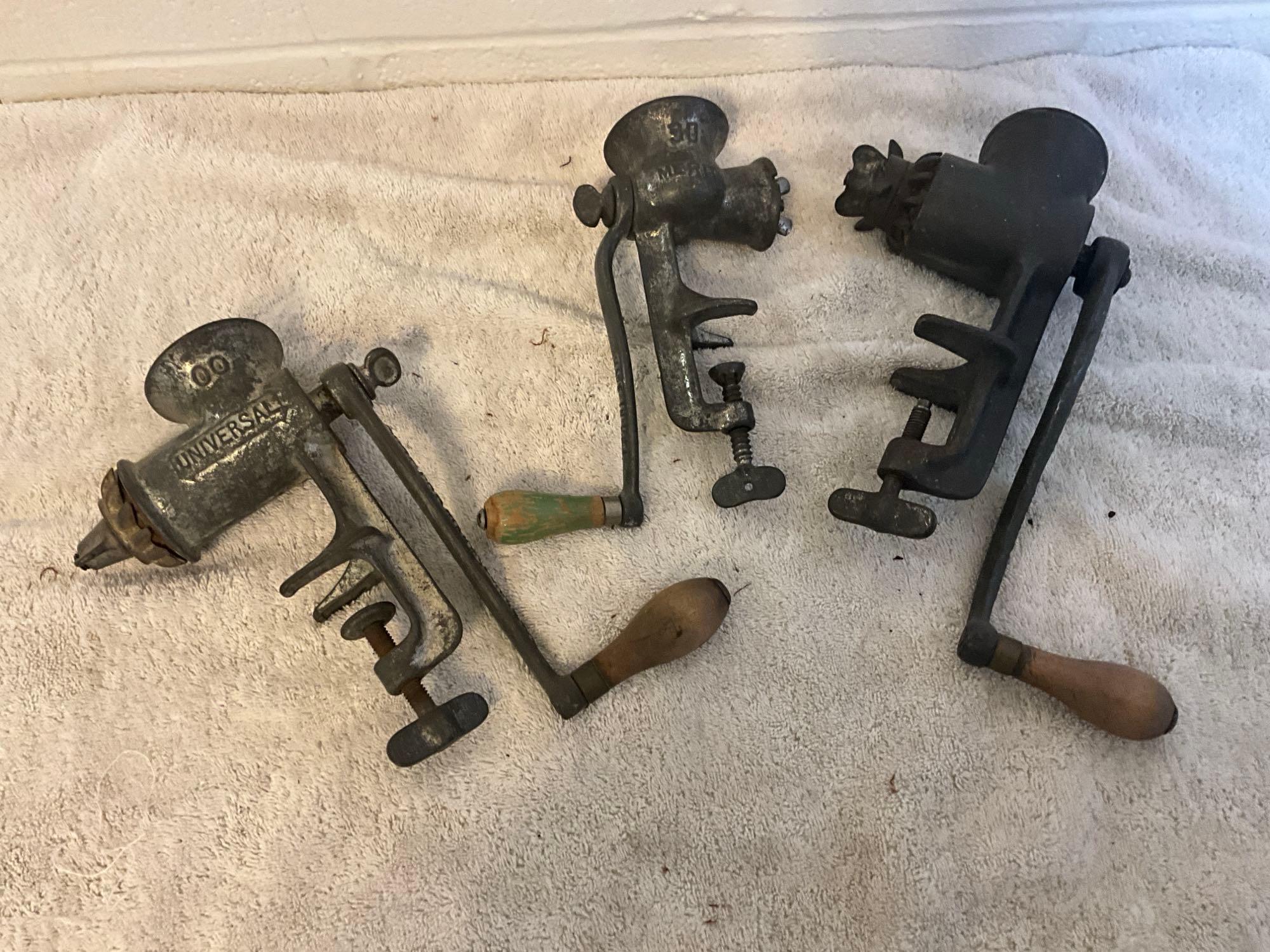 (3) vintage meat food chopper