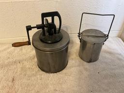 sm. tin lunch bucket & Dazey tin butter churn