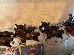 cast iron 8 horse Clydesdale hitch w/ beer wagon & driver