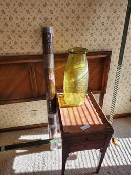 Nightstand, Bed frame with Headboard, & Vase