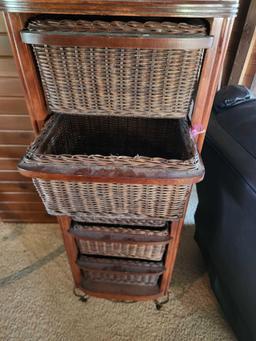 51 in. tall Wooden Upright Cabinet with Wicker Organizers