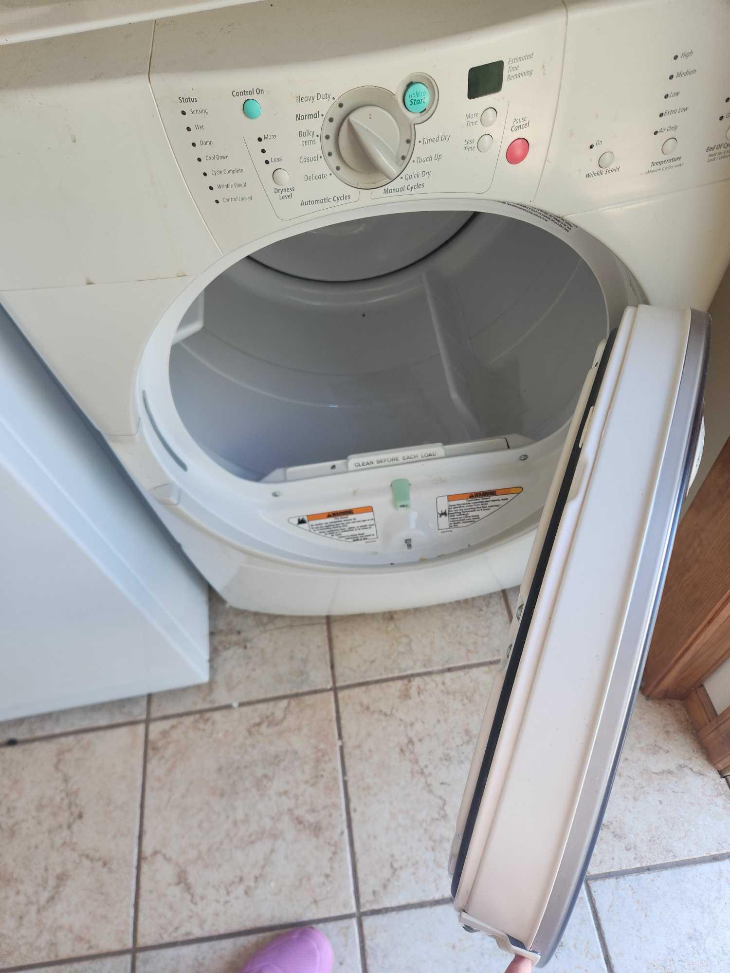 GE Washer, Whirlpool Electric Dryer, and Contents
