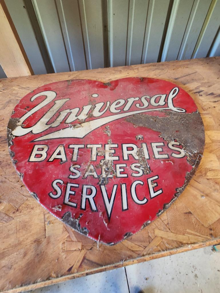 Early 18 in. x 20 in. Porc. Universal Battery Double Sided Heart Shaped Sign