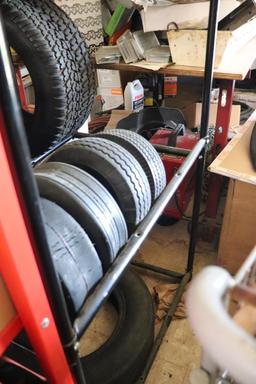 Large Selection Of New Lawn Mower Tires, some with rims and some without. Rack Included