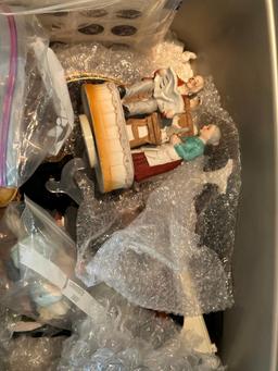 MISC LOT OF KITCHEN ITEMS, GLASSWARE, FIGURINES AND BOOKS