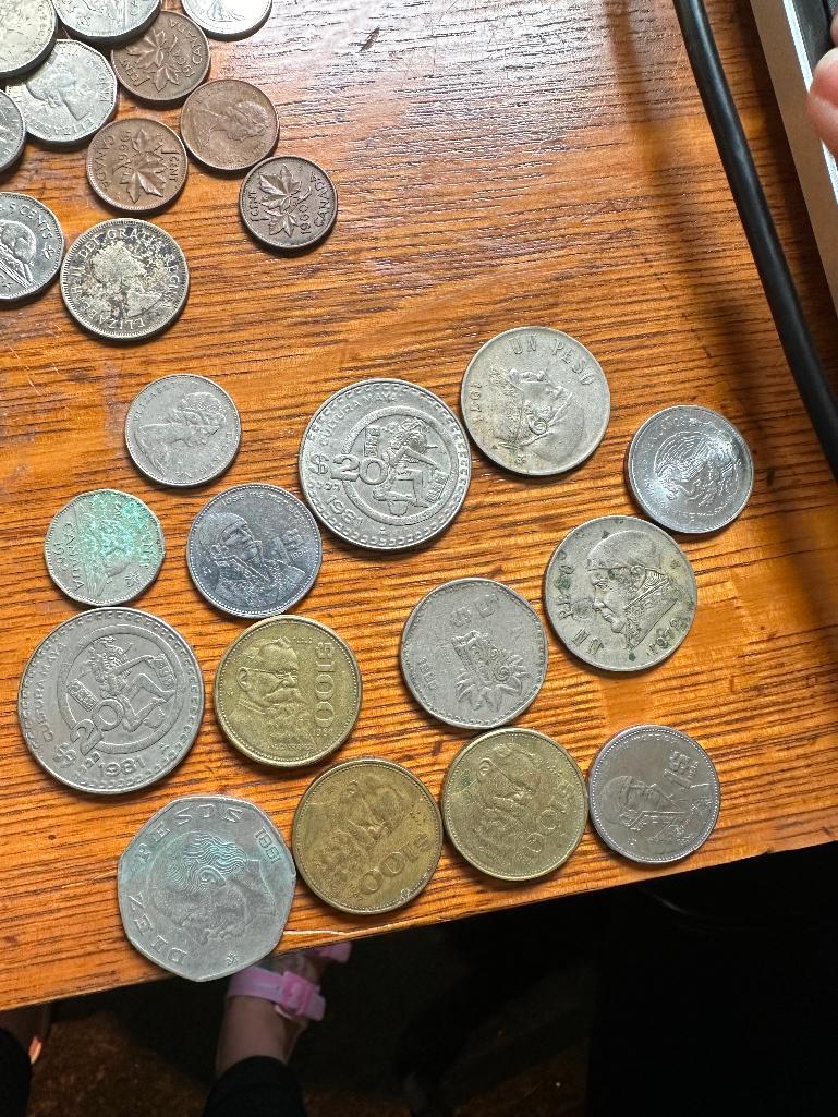 VARIOUS FOREIGN COINS AND MISC NOVELTY COINS