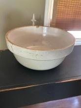 13 INCH POTTERY BOWL WITH SOME HAIRLINES