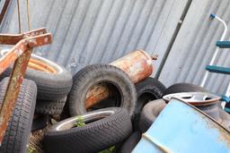 Large Quantity of tires & rims, Barrells, etc.