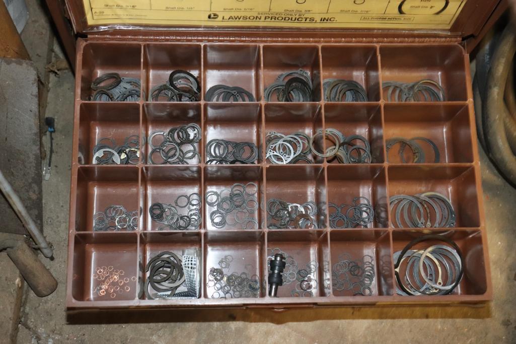 Larson Products Metal Cabinet and Contents, Including bolts and nuts