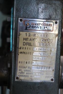 Guardian Power 12 speed heavy duty drill press 3/4 HP 5/8" drill press