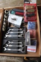 Flat of miscellaneous electrical connectors and wrenches