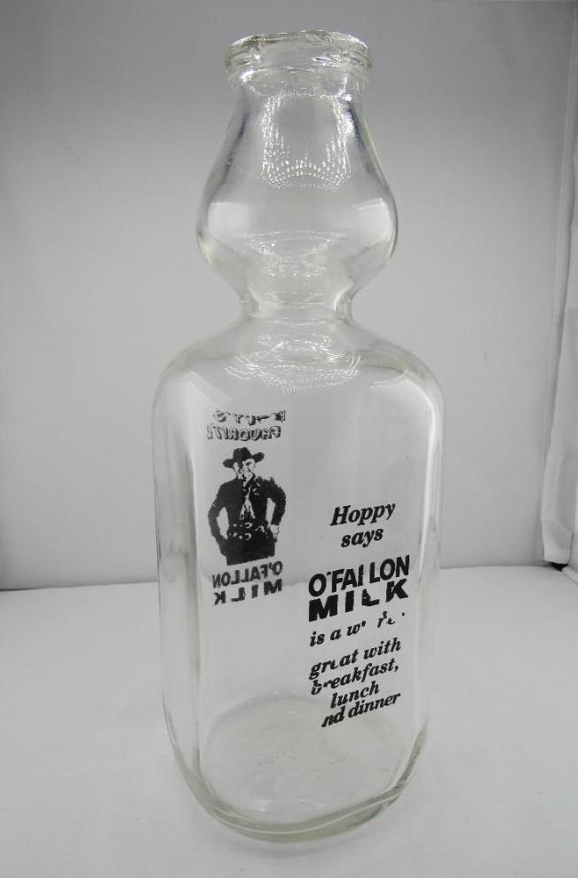 VINTAGE 1 QUART HOPPY'S FAVORITE O'FALLON MILK GLASS MILK BOTTLE