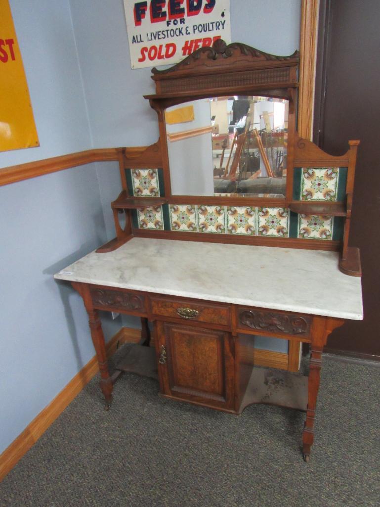 ANTIQUE MARBLE CABINET WITH MIRROR