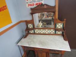 ANTIQUE MARBLE CABINET WITH MIRROR