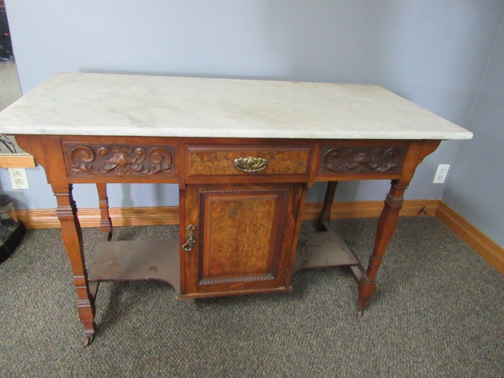 ANTIQUE MARBLE CABINET WITH MIRROR