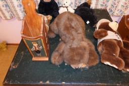 Vintage Wooden Card Table & Plush Animals