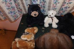 Vintage Wooden Card Table & Plush Animals