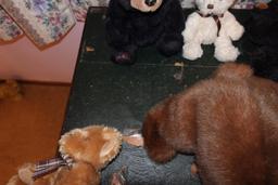 Vintage Wooden Card Table & Plush Animals