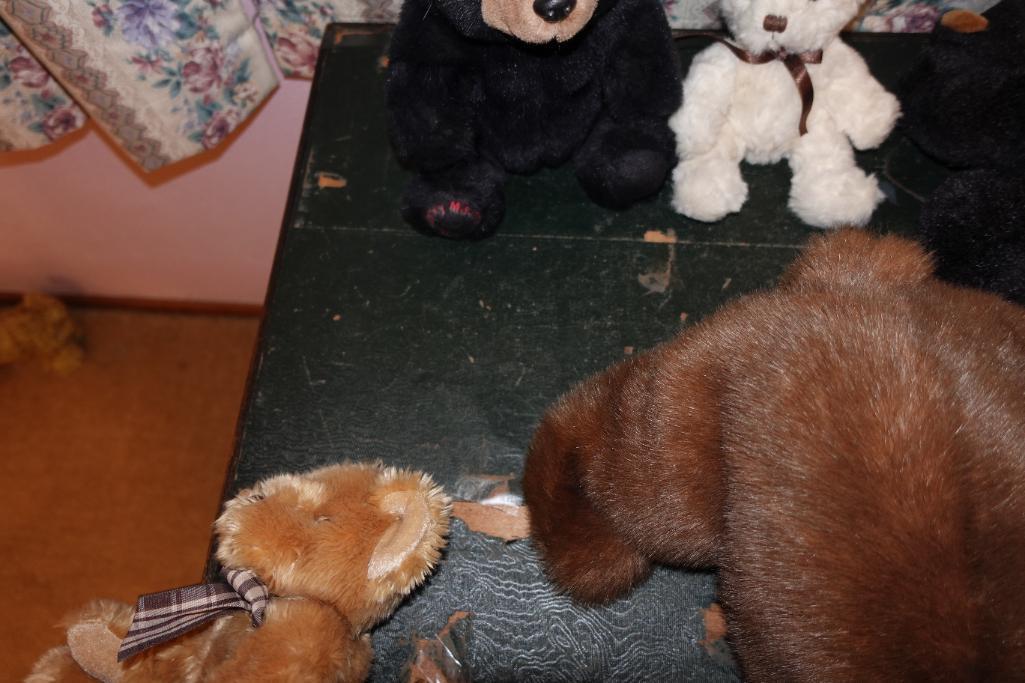 Vintage Wooden Card Table & Plush Animals