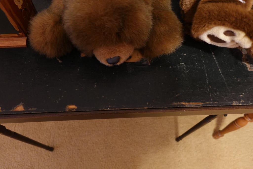 Vintage Wooden Card Table & Plush Animals