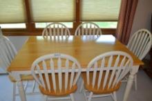 Solid Hardwood Table with fold away leaves & (6) Chairs
