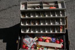 Tacklebox Full bobbers hooks weights etc cracked case